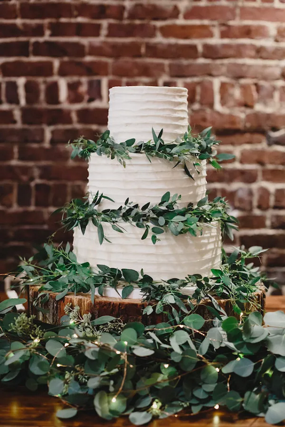 Wedding Cake with Greenery Decorations for Maroon and Greenery Wedding Color Combos 2024