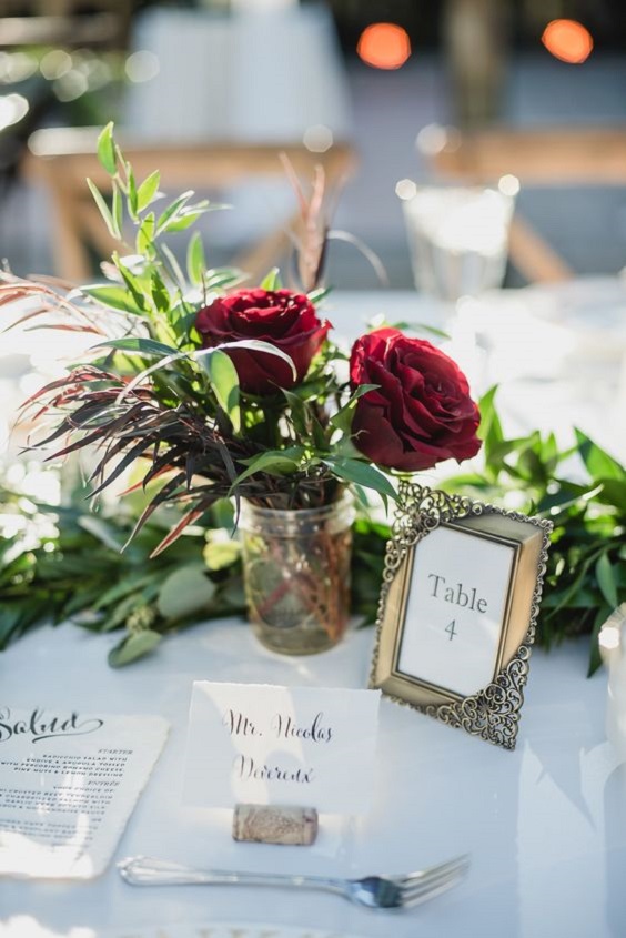 Wedding Table Decorations for Maroon and Greenery Wedding Color Combos 2024