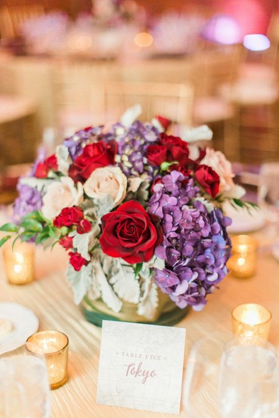 Red and Purple Table Centerpieces for Red and Purple Wedding Color Combinations 2024
