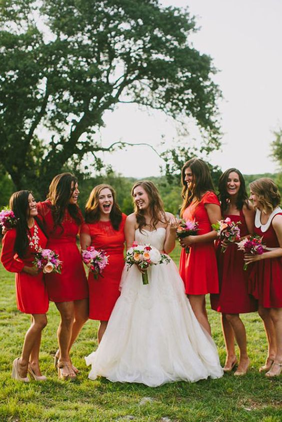 Red and Purple Wedding Color Combinations 2024, Red Bridesmaid Dresses, Red and Purple Wedding Bouquets