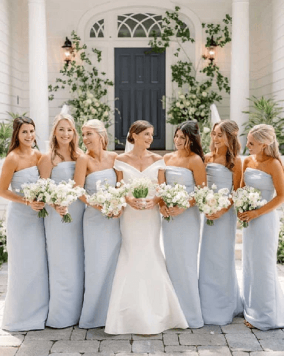 blue and white bridesmaid dresses