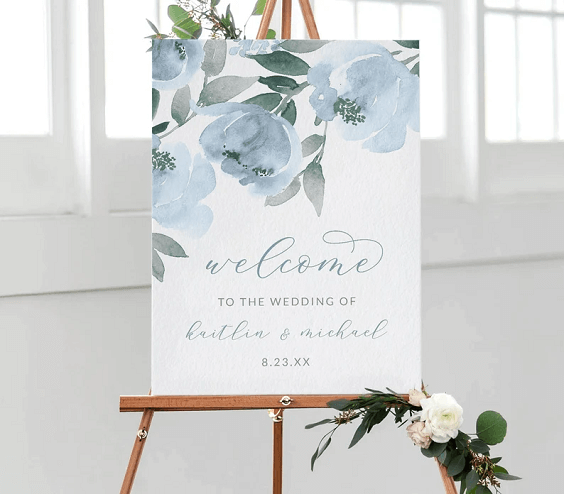 ice blue light blue wedding welcome sign for march wedding colors combos for 2024 ice blue and white