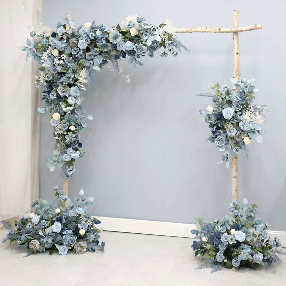ice blue light blue white flowers wedding arch for march wedding colors combos for 2024 ice blue and white