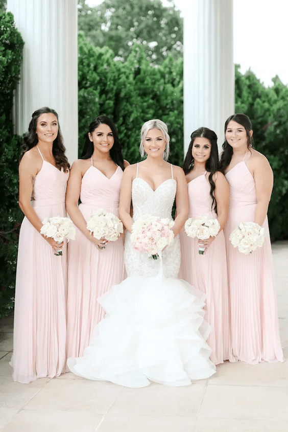 pastel pink bridesmaid dresses white bridal gown for march wedding colors combos for 2024 pastel pink and white