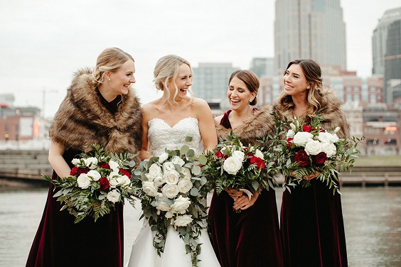 burgundy bridesmaid dresses white bridal gown for january wedding colors for 2024 black burgundy and gold