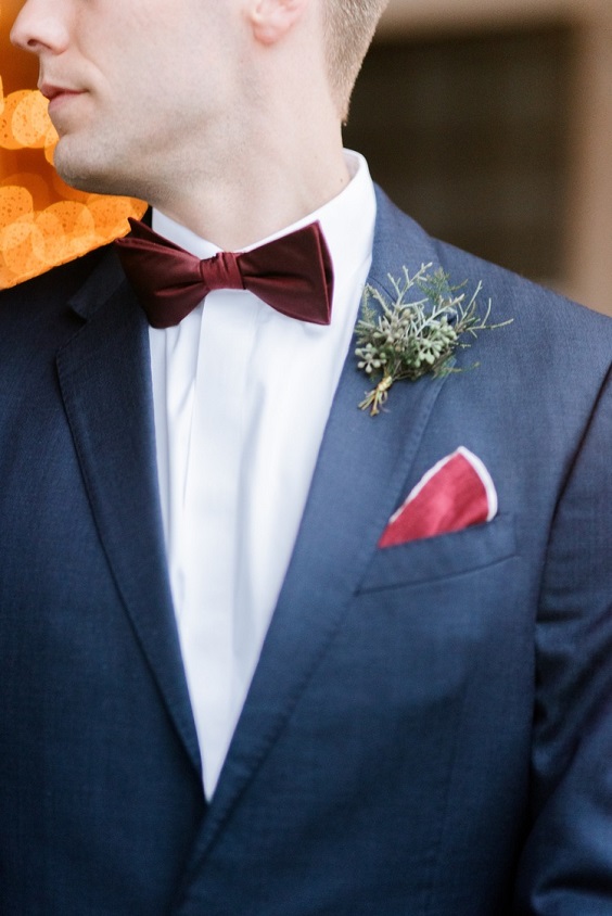 navy blue bridegroom suit red bowtie and square pocket for january wedding colors for 2024 emerald green and red
