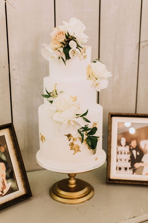 white wedding cake gold stand for january wedding colors for 2024 gold white and greenery