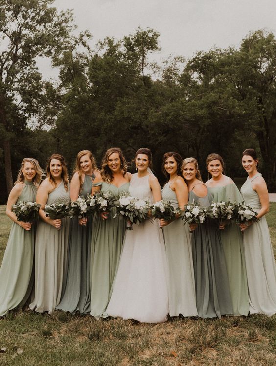 Sage Green Wedding Color Combos 2024, Mismatched Sage Green Bridesmaid Dresses