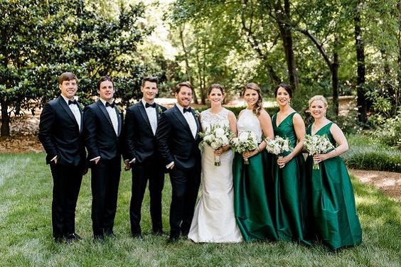 Emerald Green Wedding Color Combos 2024, Emerald Green Bridesmaid Dresses, Black Groom Suit