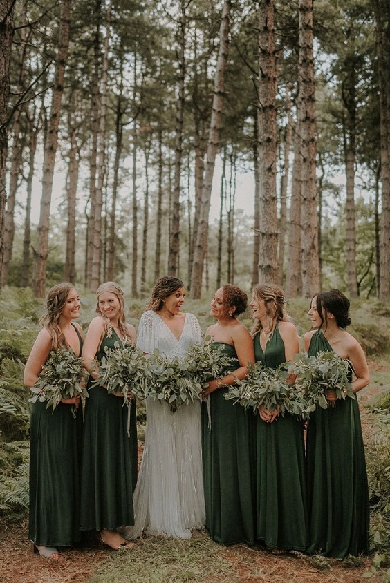 Forest Green Wedding Color Combos 2024, Forest Green Bridesmaid Dresses, Greenery Wedding Bouquets