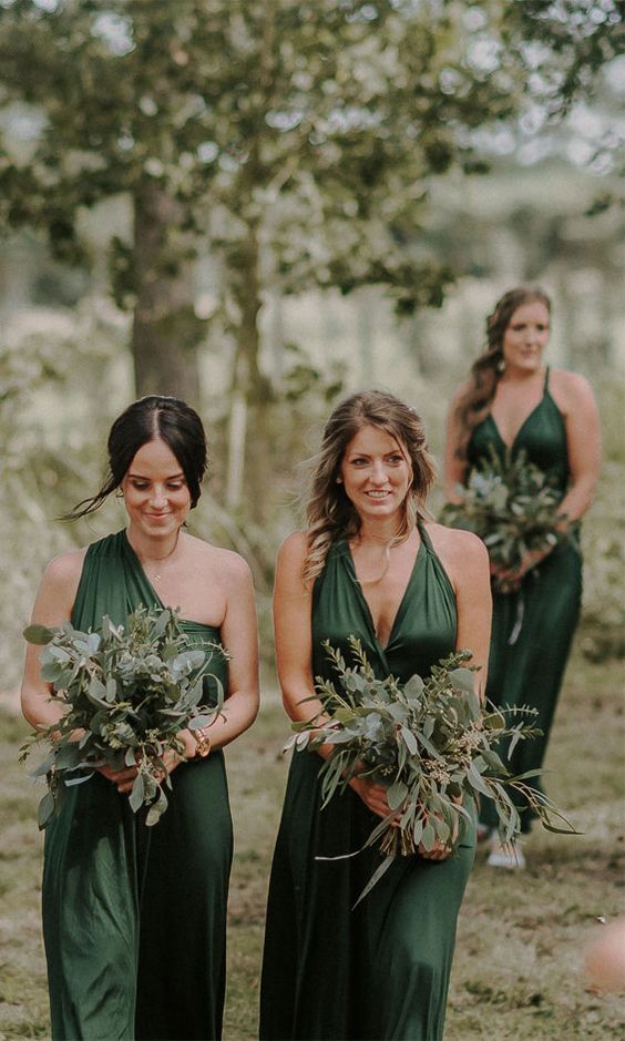 Forest Green Wedding Color Combos 2024, Forest Green Bridesmaid Dresses, Greenery Wedding Bouquets