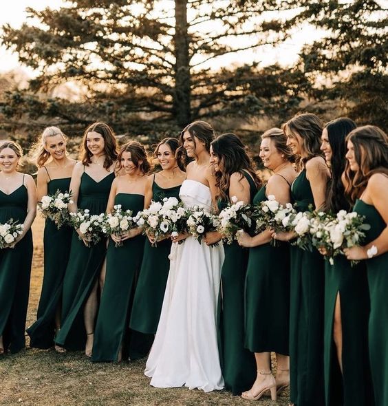 Dark Green Halter Mermaid Green Satin Bridesmaid Dresses With V Neck And  Pleats Customizable Plus Size Floor Length Maid Of Honor Gown For Wedding  Guests From Magicdress009, $83.02 | DHgate.Com