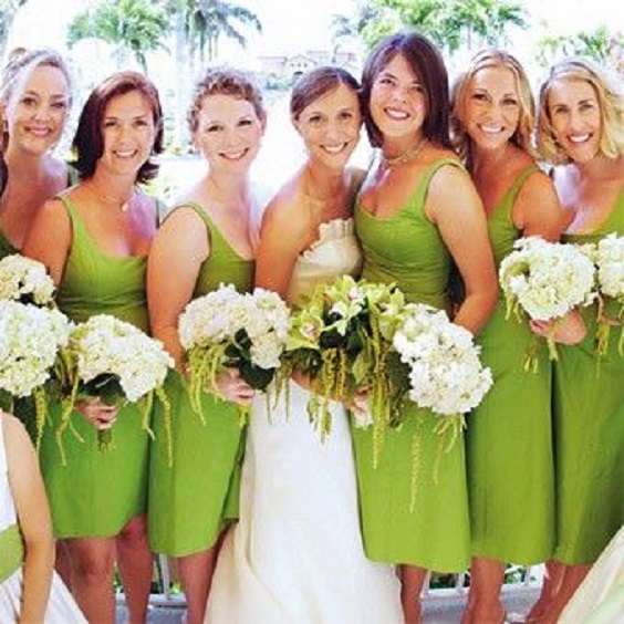 Bright Green Wedding Color Combos 2024, Bright Green Bridesmaid Dresses, White and Bright Green Bouquets