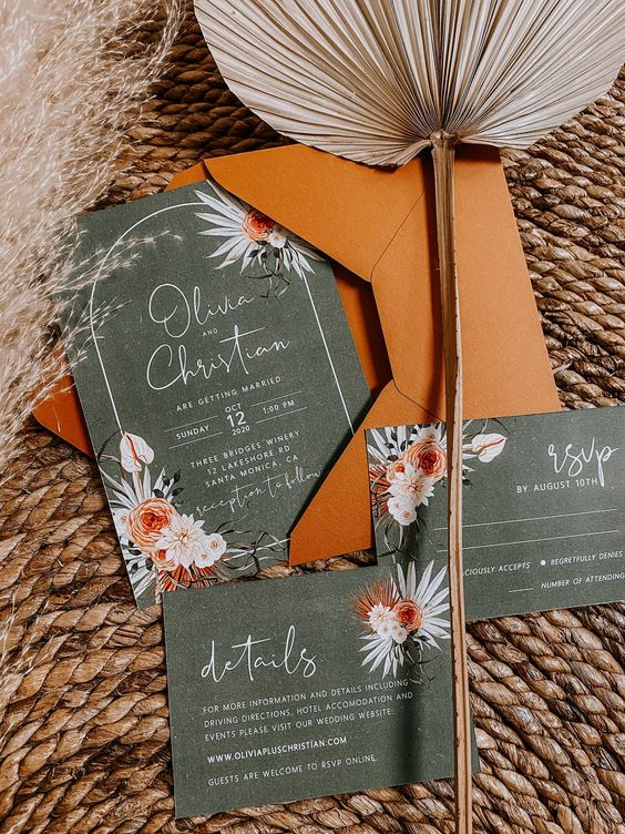 olive green wedding invitations with burnt orange cover for burnt orange wedding colors for 2024 burnt orange and olive green
