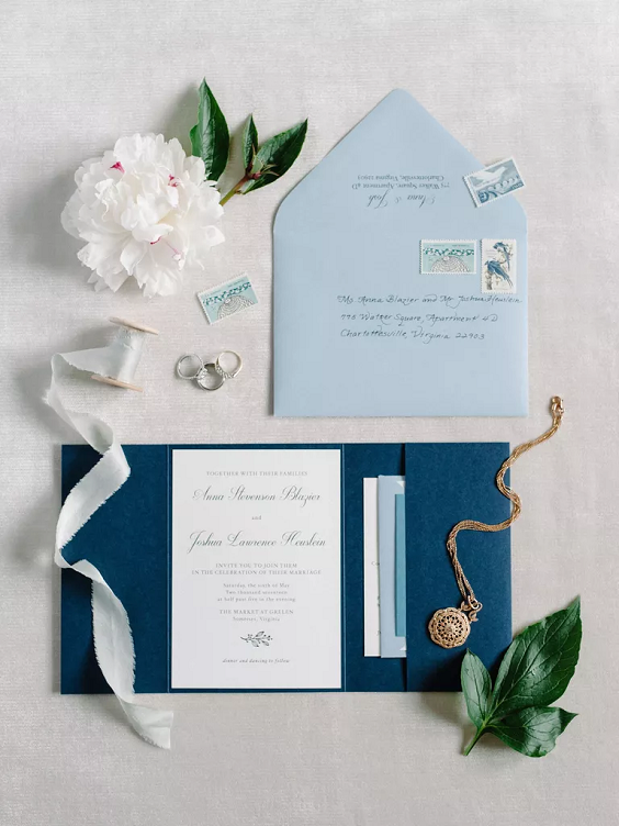 Light Blue and Navy Blue Wedding Invitations for Shades of Blue Wedding Color Palettes 2024