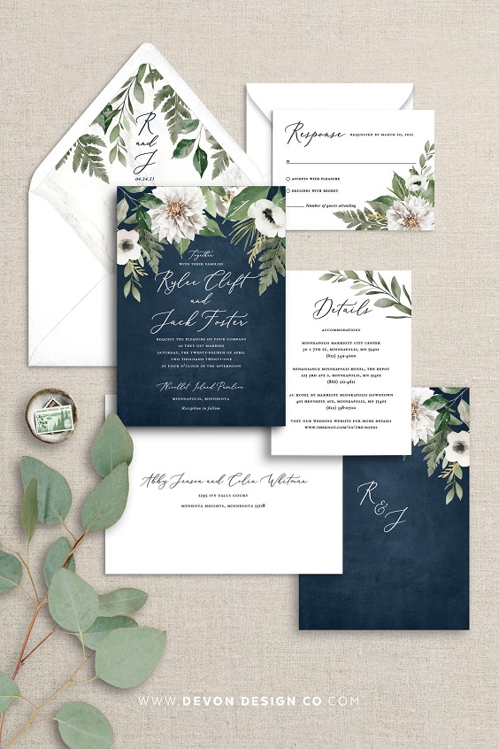 Navy Blue Wedding Invitations for Navy Blue Wedding Color Palettes 2024