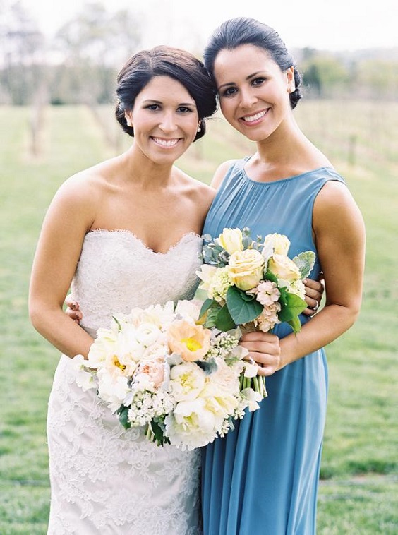 French Blue Wedding Color Palettes 2024, French Blue Bridesmaid Dresses, White Bridal Gown