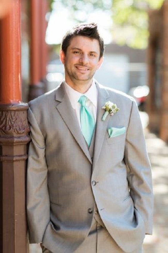 Light Grey Suit with Tiffany BLue Tie for Tiffany Blue Wedding Color Palettes 2024