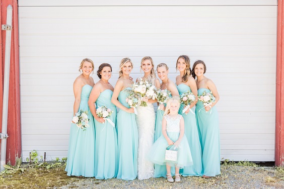 Tiffany Blue Wedding Color Palettes 2024, Tiffany Blue Bridesmaid Dresses, White and Blush Wedding Bouquets