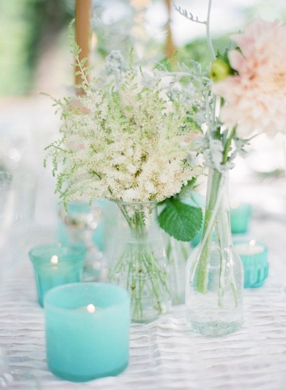 Candles as Centerpieces for Tiffany Blue Wedding Color Palettes 2024