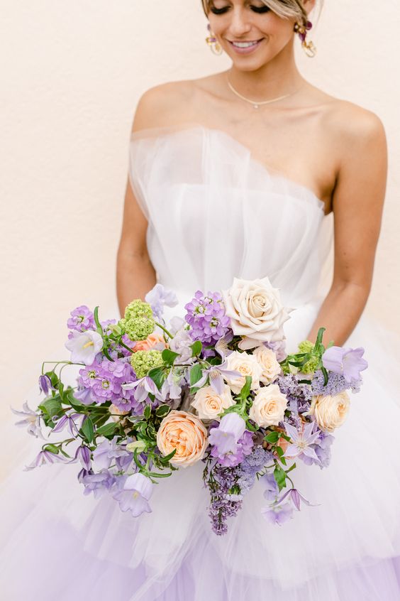 Lavender and Peach Bridal Bouquet for Mauve, Lavender and Peach June Wedding Color Palettes for 2024