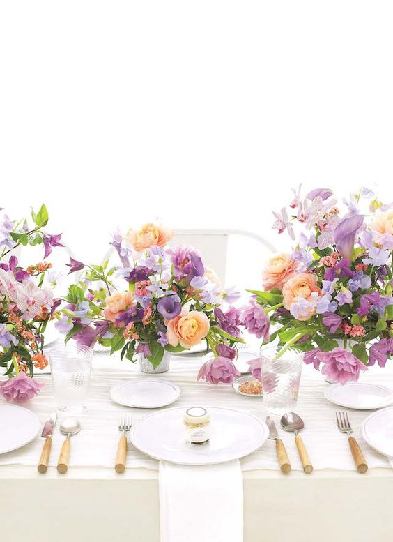 Lavender and Peach Centerpieces for Mauve, Lavender and Peach June Wedding Color Palettes for 2024