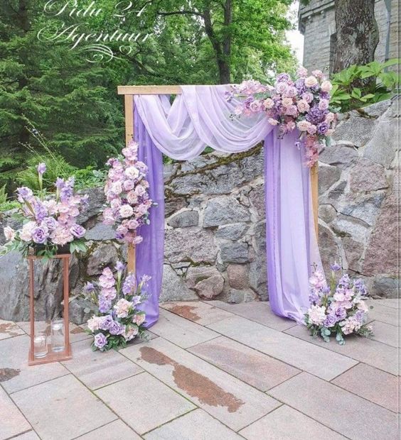 Lilac and Lavender Ceremony Arch Decorations for Lilac, Lavender and Blush June Wedding Color Palettes for 2024