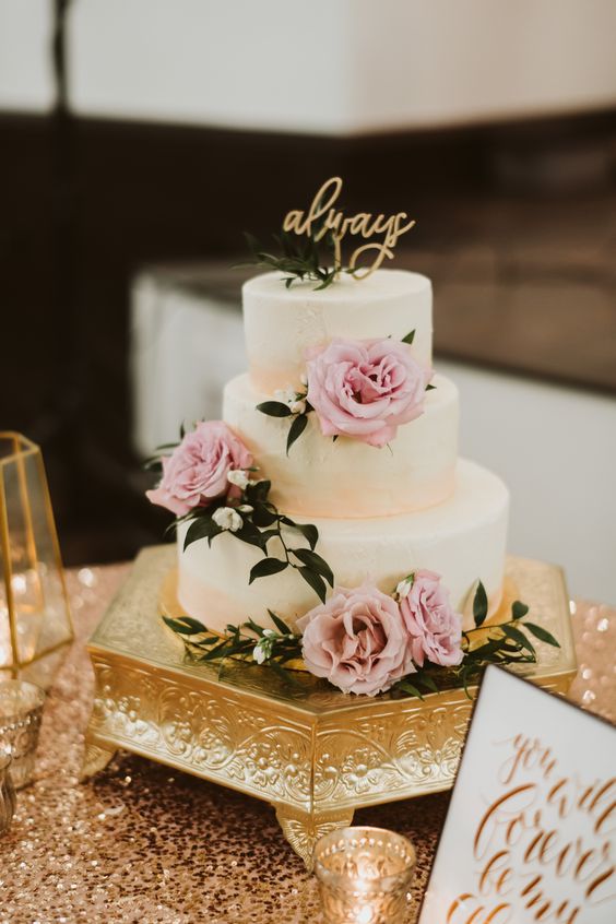 Wedding Cake with Desert Rose Decorations for Light Grey Guys Suits with Desert Rose Ties and Boutounnieres for Desert Rose