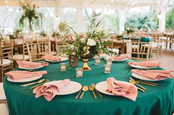 emerald wedding tablecloth dusty rose wedding napkins and gold wedding drinkware for emerald green and gold wedding colors emerald gold and dusty rose