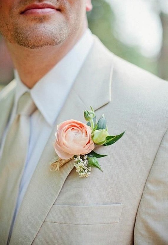 champagne bridegroom suit gold tie and peach corsage for emerald green and gold wedding colors emerald gold and peach