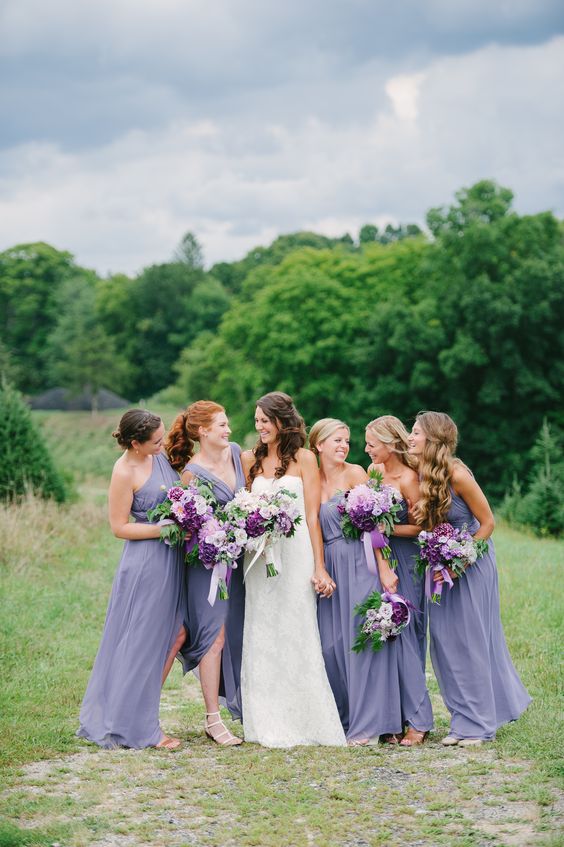Lavender and Grey April Wedding Color Combos for 2024, Lavender Bridesmaid Dresses, Grey Groom Suit