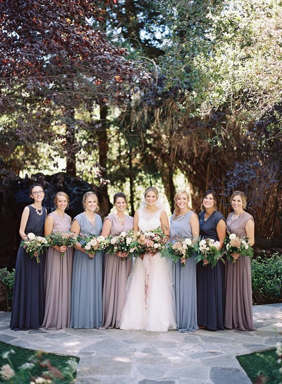 Navy Blue and Dusty Mauve Wedding Color Palettes for 2024, Mismatched Navy Blue and Dusty Mauve Bridesmaid Dresses, Navy Blue Groom Suit