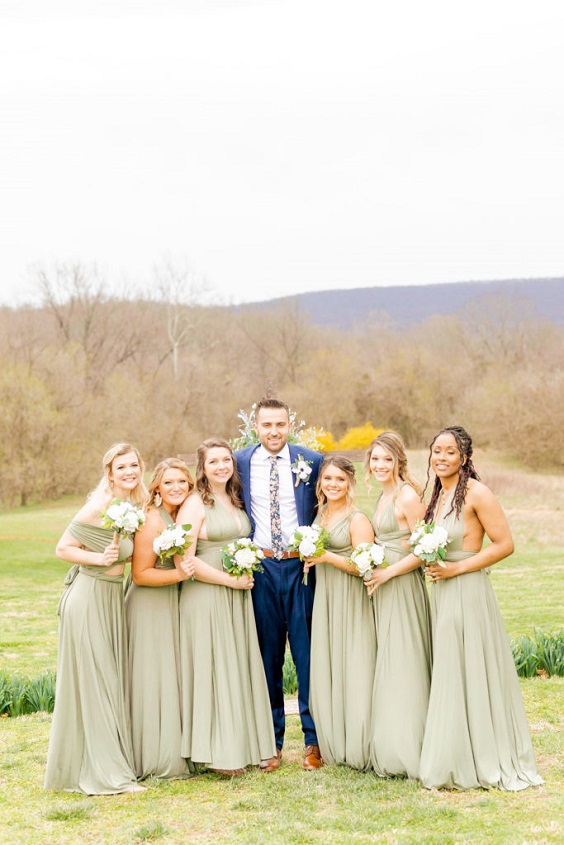 Navy Blue and Sage Green Wedding Color Palettes for 2024, Sage Green Bridesmaid Dresses, Navy Blue Groom Suit