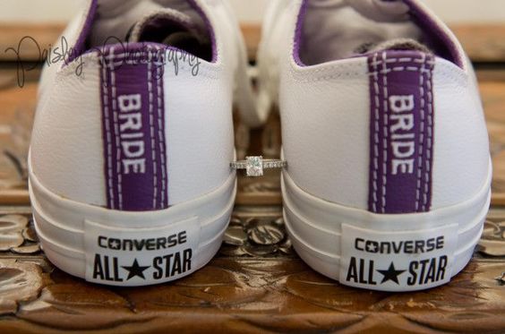 white shoes with dark purple bar type label for purple wedding colors combos for 2024 dark purple and white