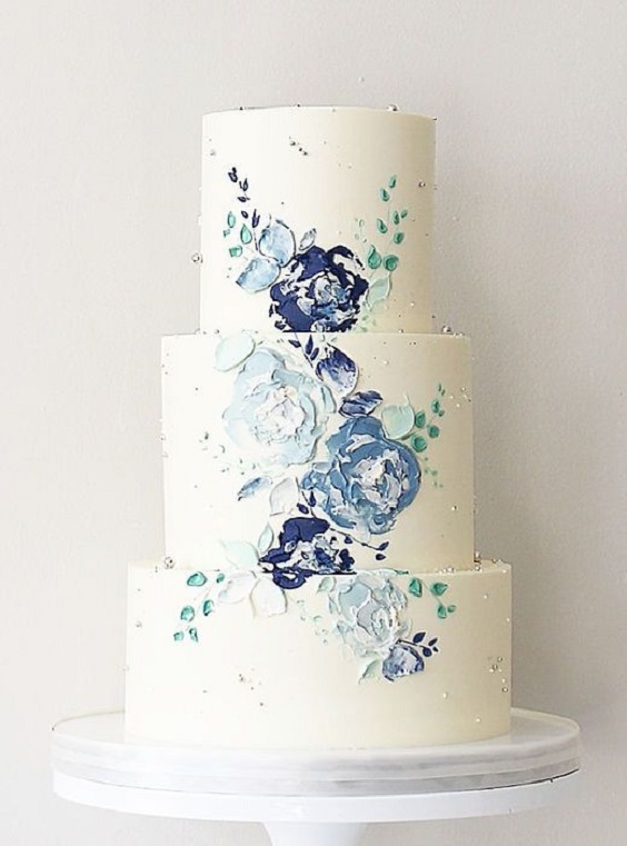 b2673 white wedding cake with blue decorations for july wedding colors combos for 2024 conflower blue and ivory