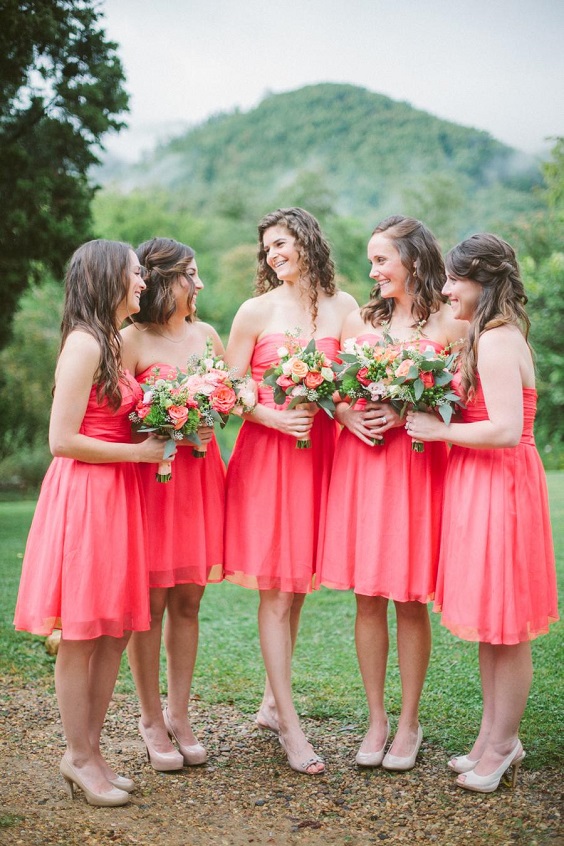 coral bridesmaid dresses for july wedding colors combos for 2024 coral and cream