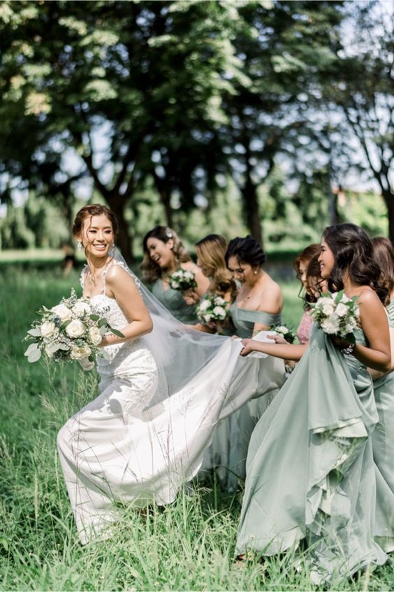 sage green bridesmaid dresses white bridal gown for sage green wedding colors combos for 2025 sage green and gold
