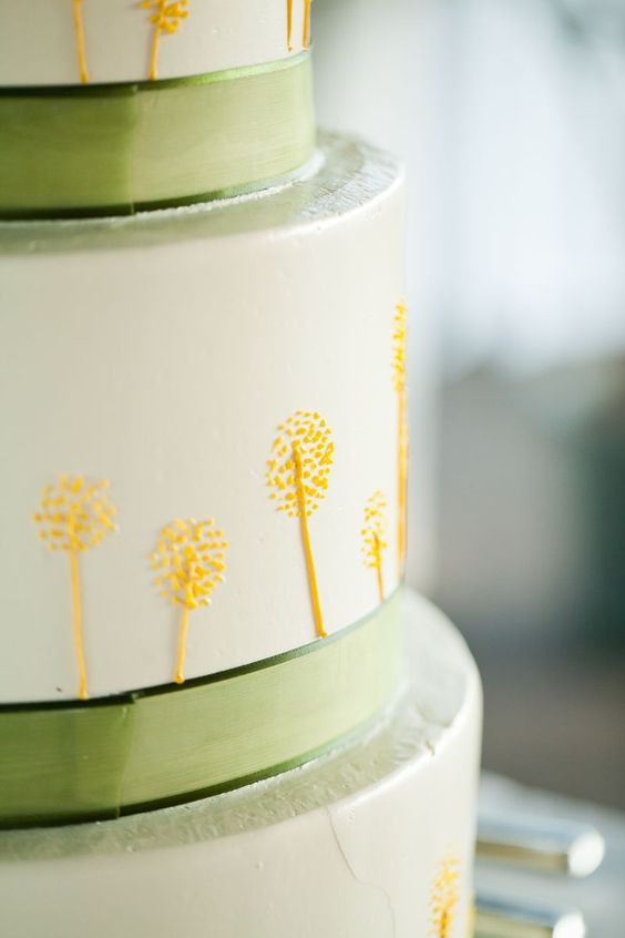 wedding cake with yellow and sage green decorations for sage green wedding colors combos for 2025 sage green and yellow iris