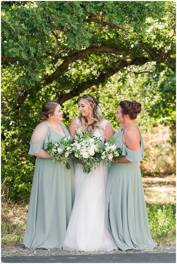 sage green bridesmaid dresses and white bridal gown for sage green wedding colors combos for 2025 sage green and white
