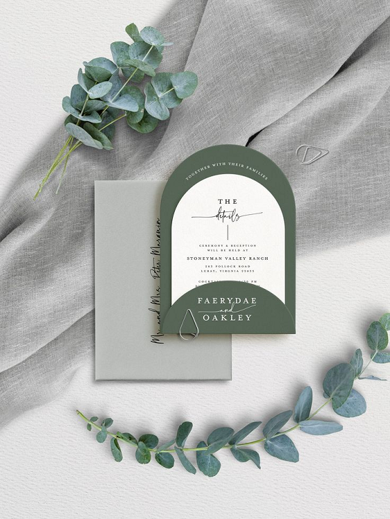 grey invitatiton and greenery at grey cloth for sage green wedding colors combos for 2025 sage green and grey