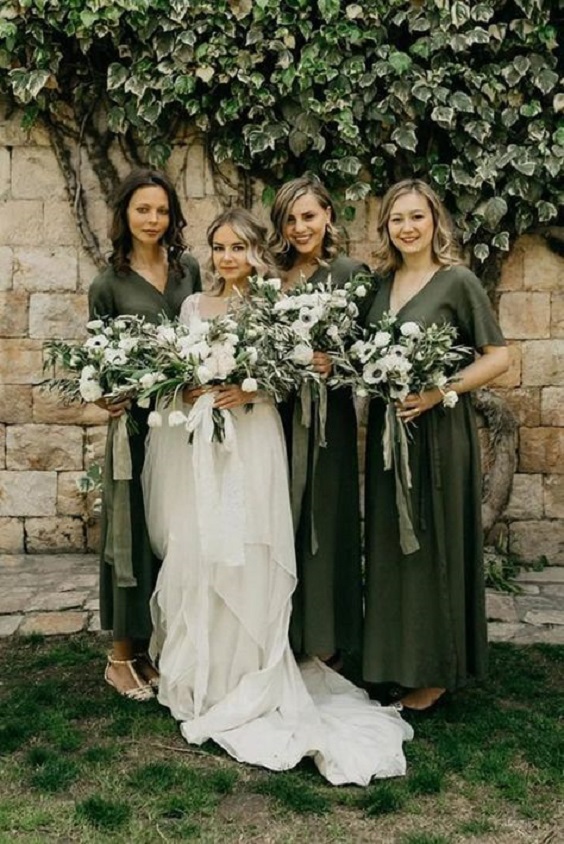 olive green bridesmaid dresses white bridal gown for rustic themed wedding colors for 2025 olive green and brown