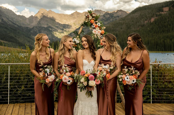terracotta bridesmaid dresses white bridal gown for rustic themed wedding colors for 2025 terracotta and orange