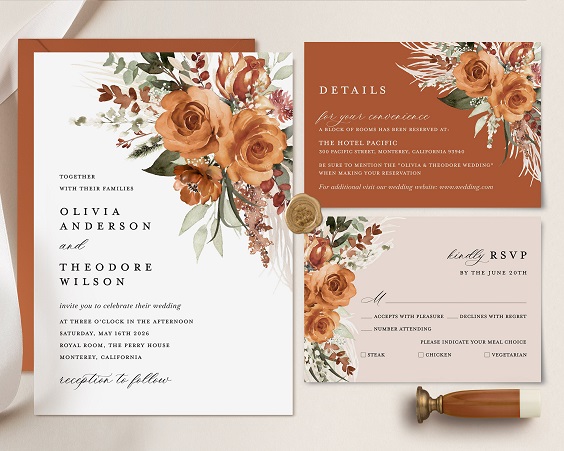terracotta wedding invitations for rustic themed wedding colors for 2025 terracotta and orange
