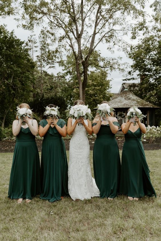 dark green bridesmaid dresses white bridal gown for navy blue wedding colors for 2025 navy blue dark green and white
