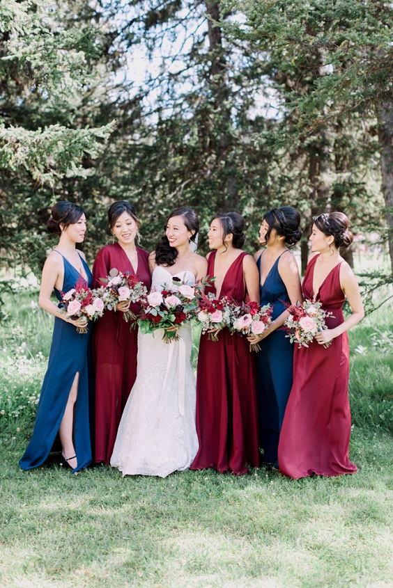 navy blue bridesmaid dresses marsala bridesmaid dresses white bridal gown for navy blue wedding colors for 2025 navy blue and marsala