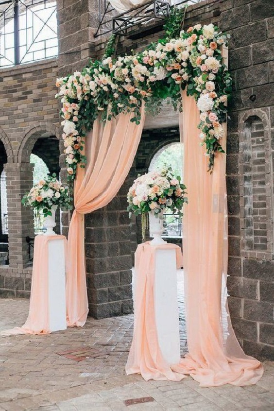peach cloth wedding arch for navy blue wedding colors for 2025 navy blue and peach