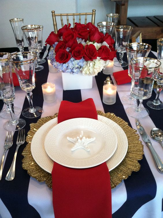 navy blue and white wedding cloth with red flowers and table napkin for blue wedding colors combos for 2025 navy blue and red