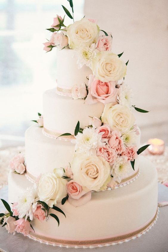 wedding cake with pink and cream flowers for june wedding colors combos for 2025 light pink and pink