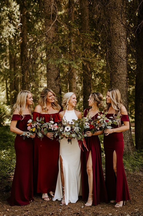burgundy bridesmaid dresses white bridal gown for burgundy wedding colors for 2025 burgundy and black