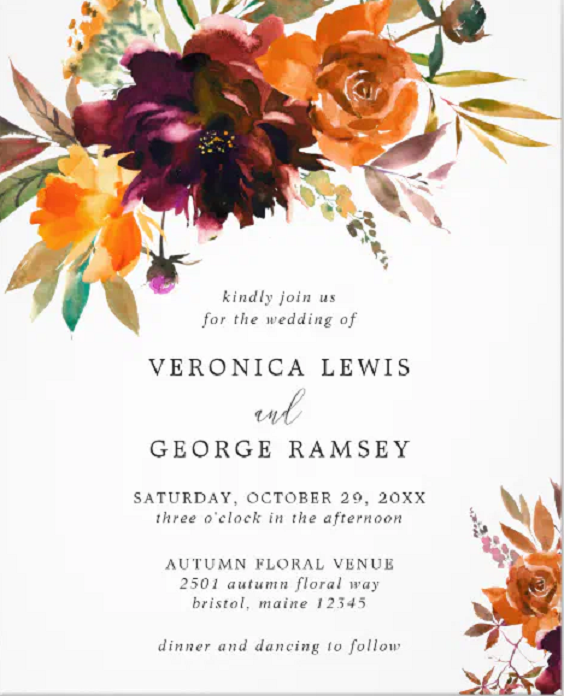 white wedding invites with burgundy and burnt orange floral printing for burgundy wedding colors for 2025 burgundy and burnt orange
